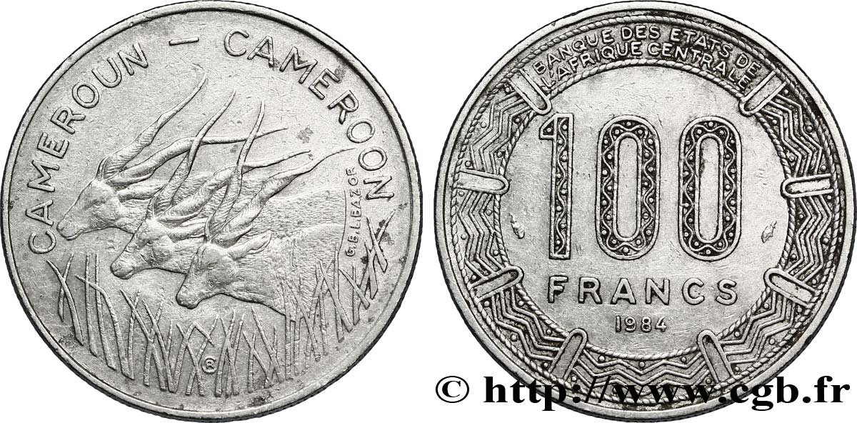CAMEROON 100 Francs légende bilingue, type BEAC antilopes 1984 Paris XF 