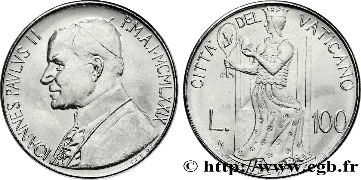 VATICAN AND PAPAL STATES 100 Lire Jean Paul II an I / la prudence assise 1979  MS 