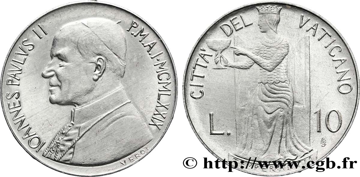 VATICAN AND PAPAL STATES 10 Lire Jean-Paul II an I / la tempérance 1979  MS 