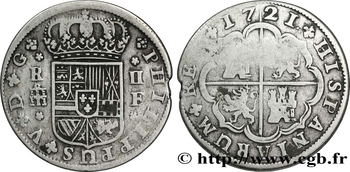 SPAIN 2 Reales frappe au nom de Philippe V 1719 Ségovie VF 