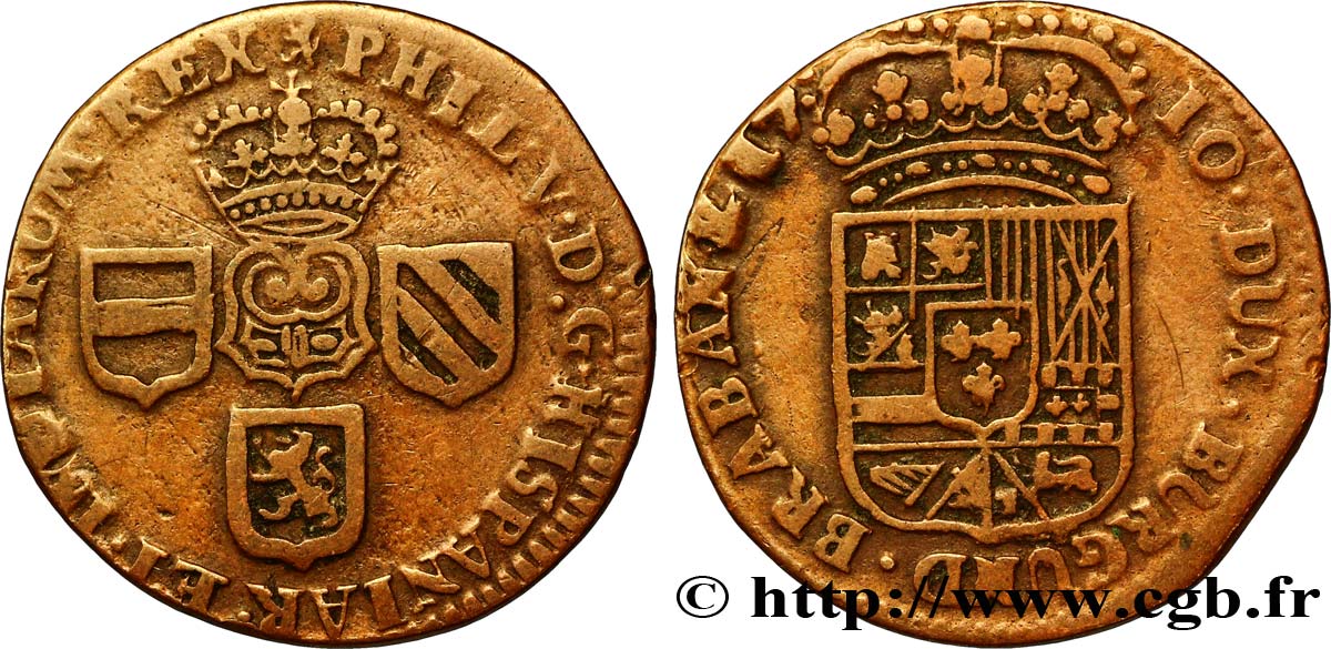BELGIUM - SPANISH NETHERLANDS 1 Liard de Namur pour Philippe V d’Espagne 1710 Namur VF 