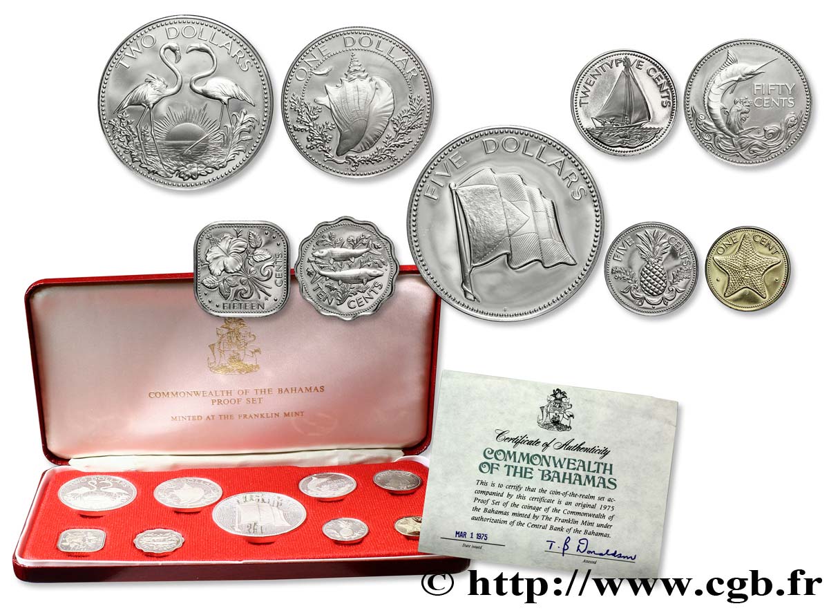 BAHAMAS Série Proof 9 monnaies 1975 Franklin Mint FDC 