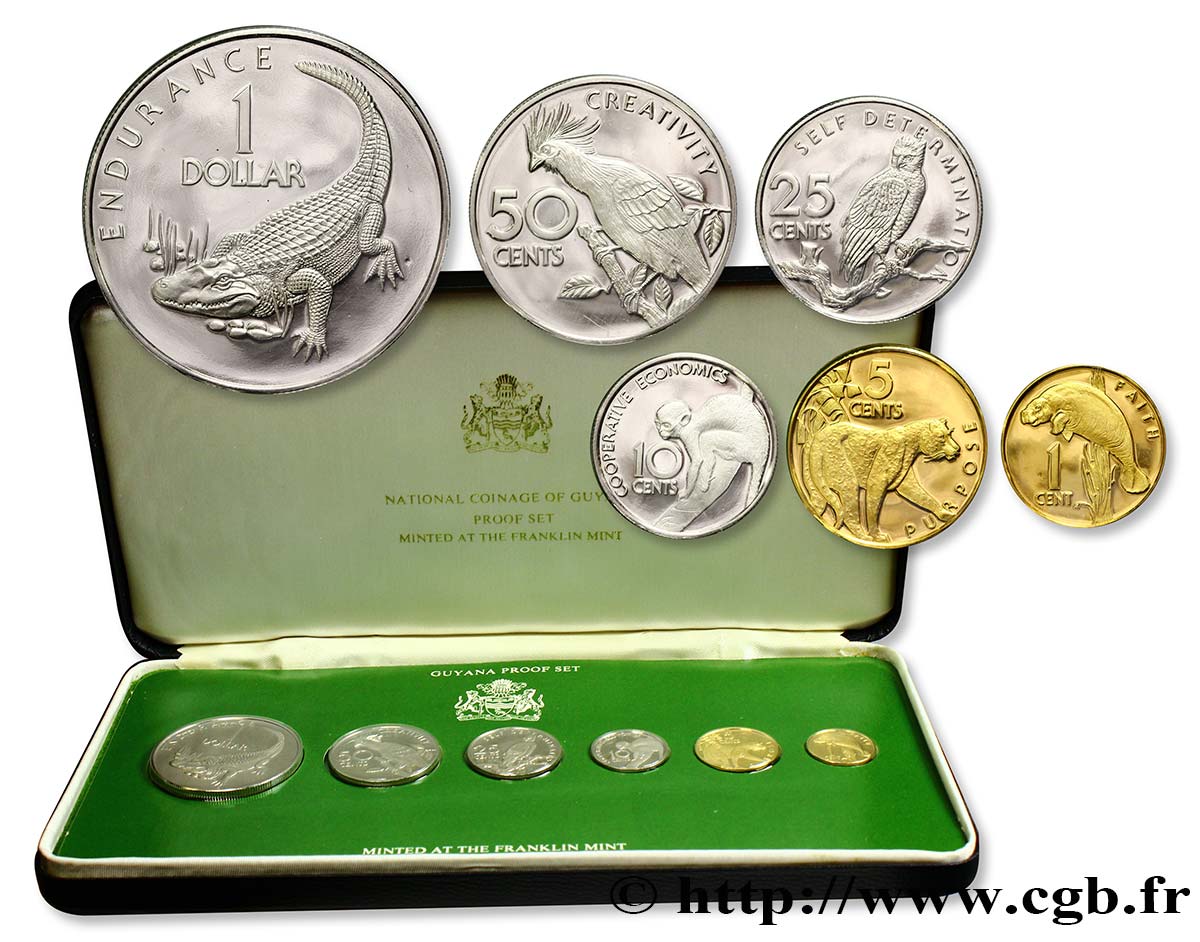GUYANA Série de 6 monnaies animaux 1976 Franklin Mint FDC 