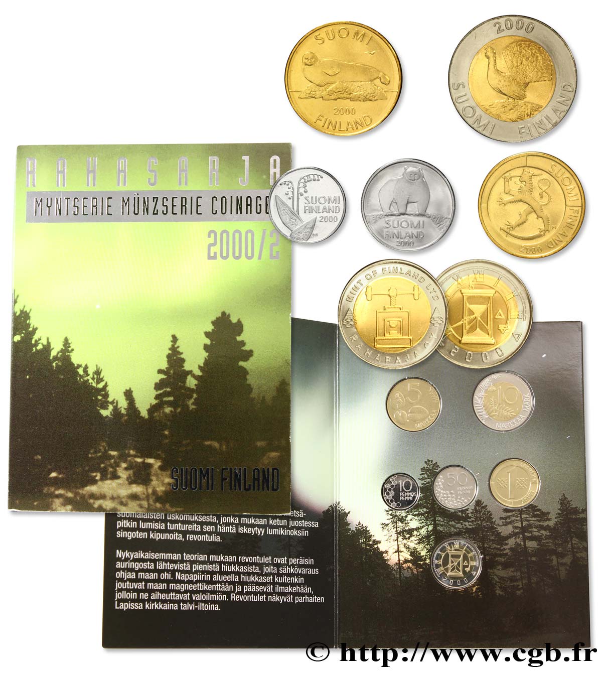 FINLANDIA Série 5 Monnaies “Aurores boréales” 2000  FDC 