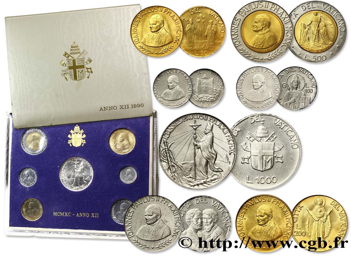 VATICANO E STATO PONTIFICIO Série 7 monnaies Jean-Paul II an XII 1990 Rome FDC 