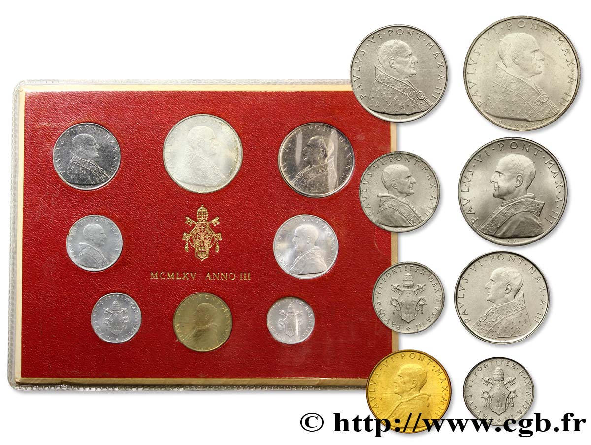 VATICANO E STATO PONTIFICIO Série 8 monnaies Paul VI an III 1965 Rome FDC 