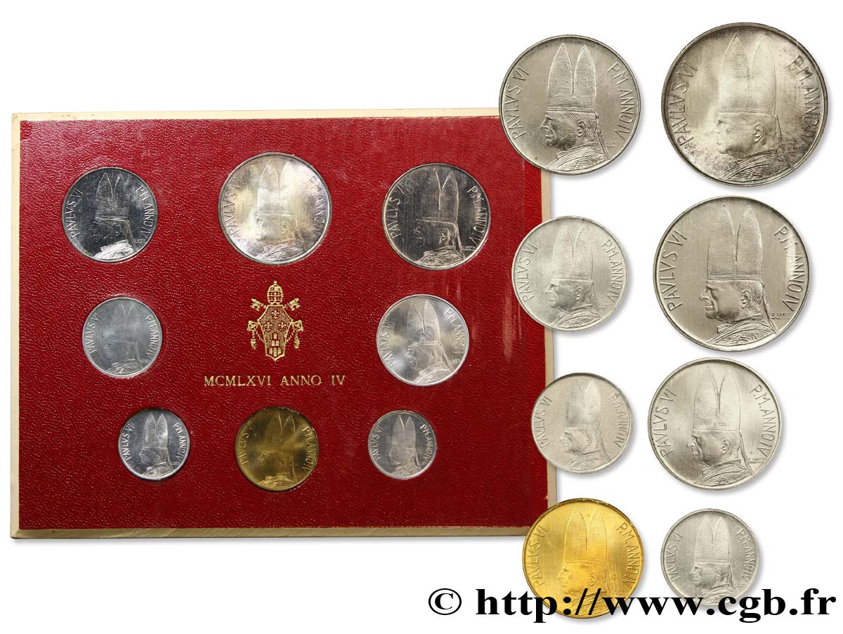 VATICAN AND PAPAL STATES Série 8 monnaies Paul VI an IV 1966 Rome MS 