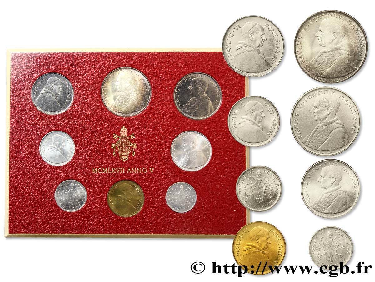 VATICAN ET ÉTATS PONTIFICAUX Série 8 monnaies Paul VI an V 1967 Rome FDC 