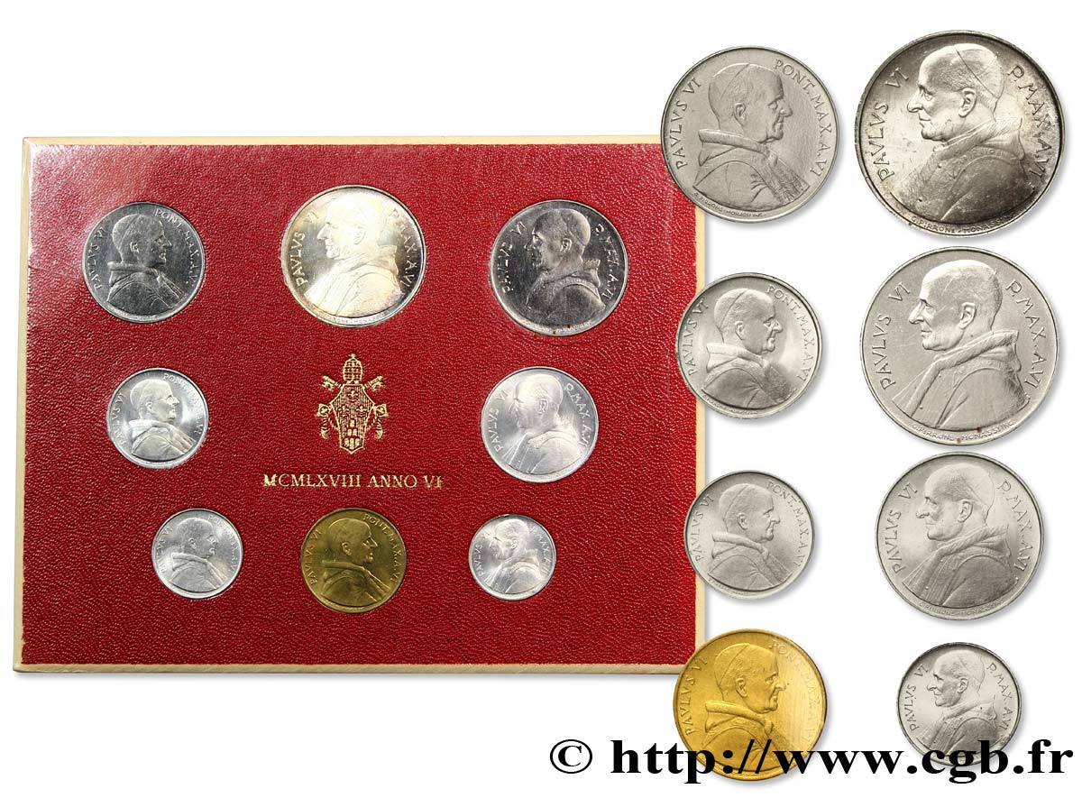 VATICANO E STATO PONTIFICIO Série 8 monnaies Paul VI an VI 1968 Rome FDC 