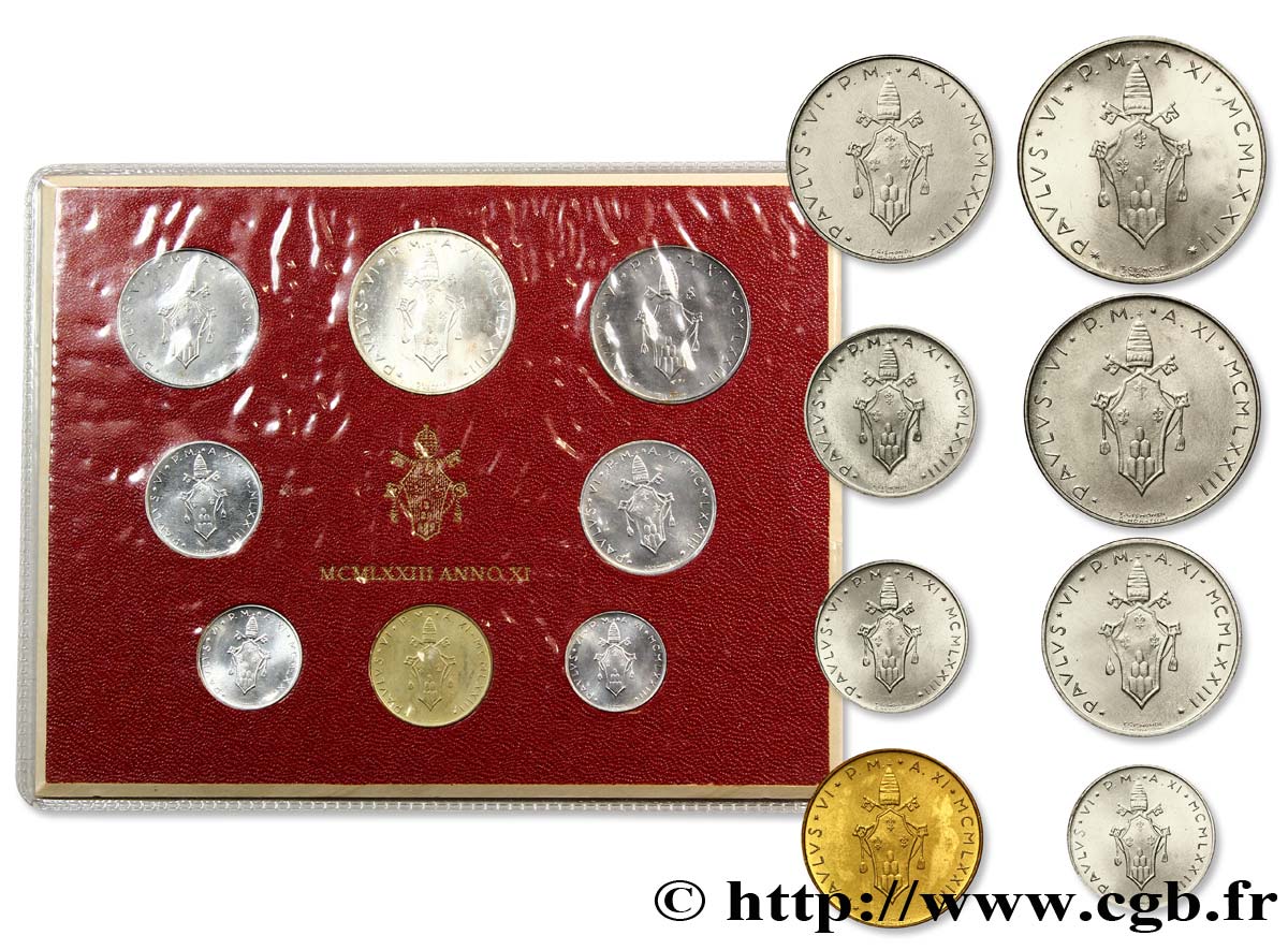 VATIKANSTAAT UND KIRCHENSTAAT Série 8 monnaies Paul VI an XI 1973 Rome ST 