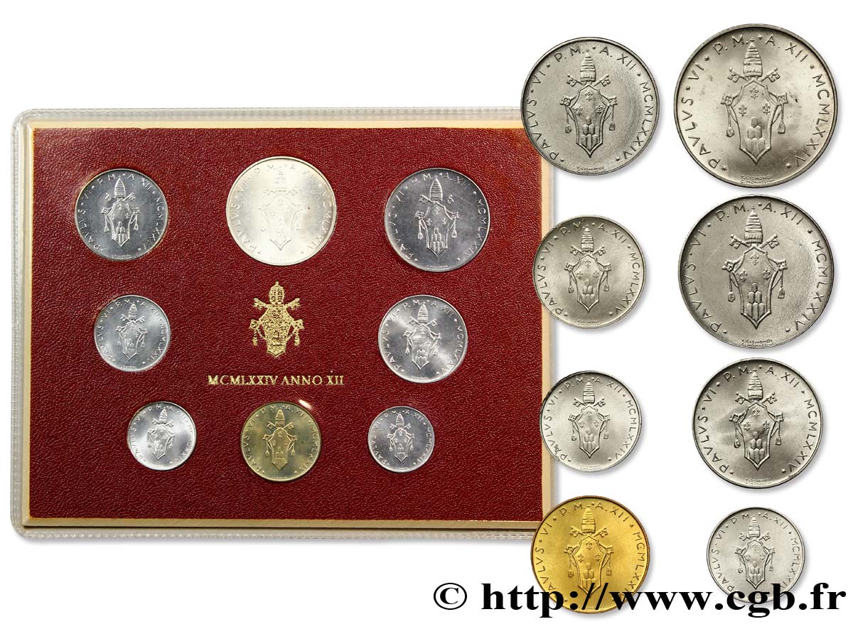 VATICANO E STATO PONTIFICIO Série 8 monnaies Paul VI an XI 1974 Rome FDC 