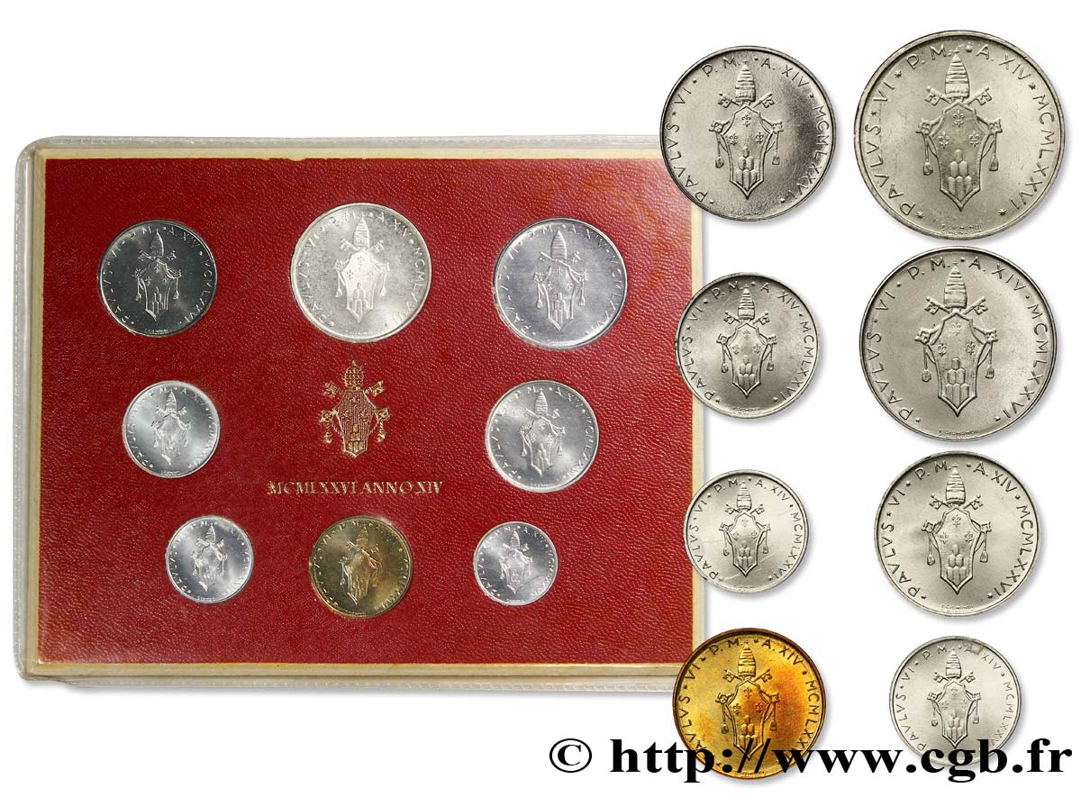 VATICAN ET ÉTATS PONTIFICAUX Série 8 monnaies Paul VI an XIV 1976 Rome FDC 