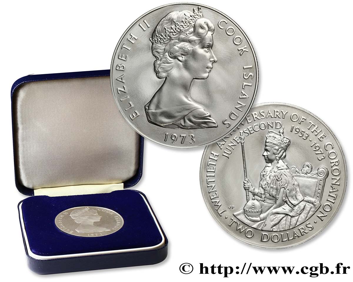 COOK ISLANDS 2 Dollars Proof 25e anniversaire du couronnement d’Elisabeth II 1973  MS 