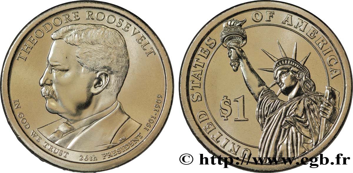 ÉTATS-UNIS D AMÉRIQUE 1 Dollar Theodore Roosevelt tranche B 2013 Philadelphie - P FDC 