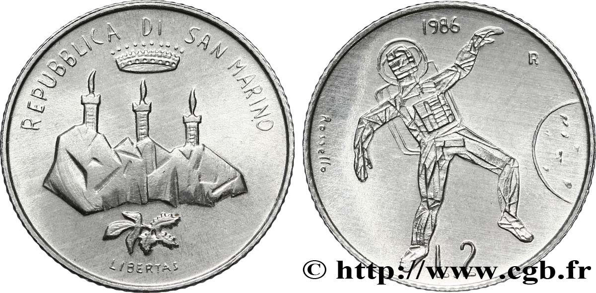 SAINT-MARIN 2 Lire astronaute 1986 Rome - R FDC 