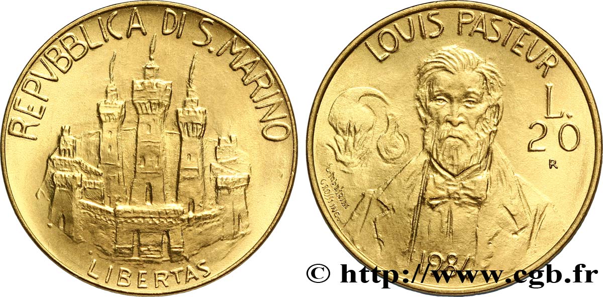 SAN MARINO 20 Lire Louis Pasteur 1984 Rome - R MS 