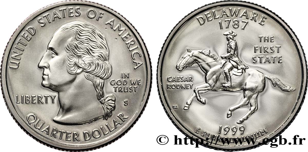 STATI UNITI D AMERICA 1/4 Dollar Proof Delaware : Caesar Rodney à cheval 1999 San Francisco - S FDC 