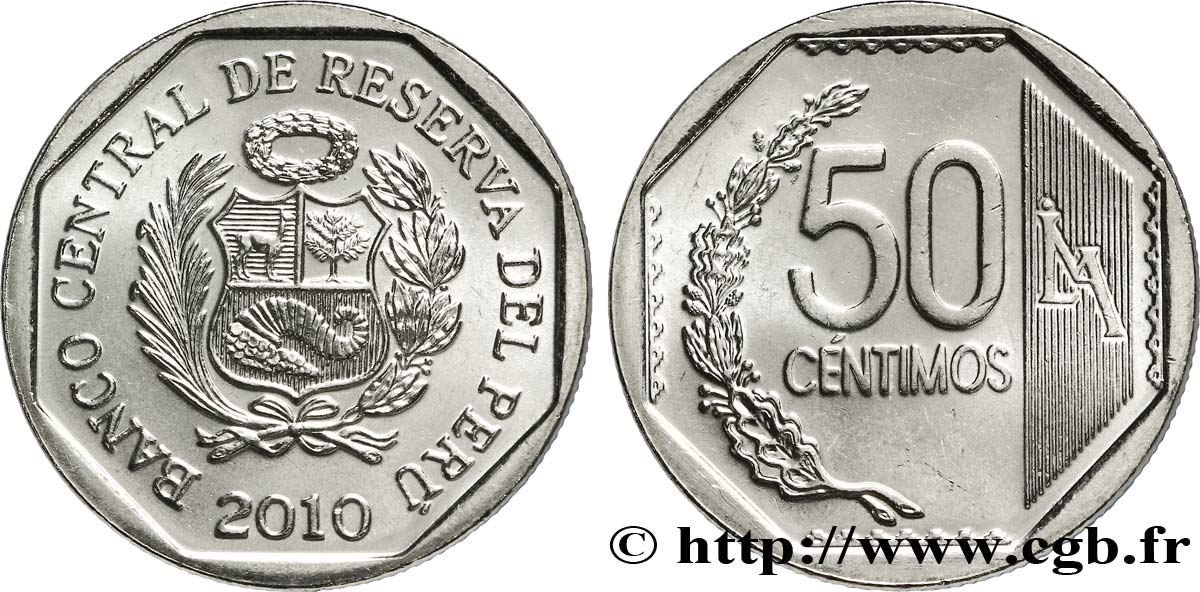 PERU 50 Centimos emblème 2010 Lima MS 