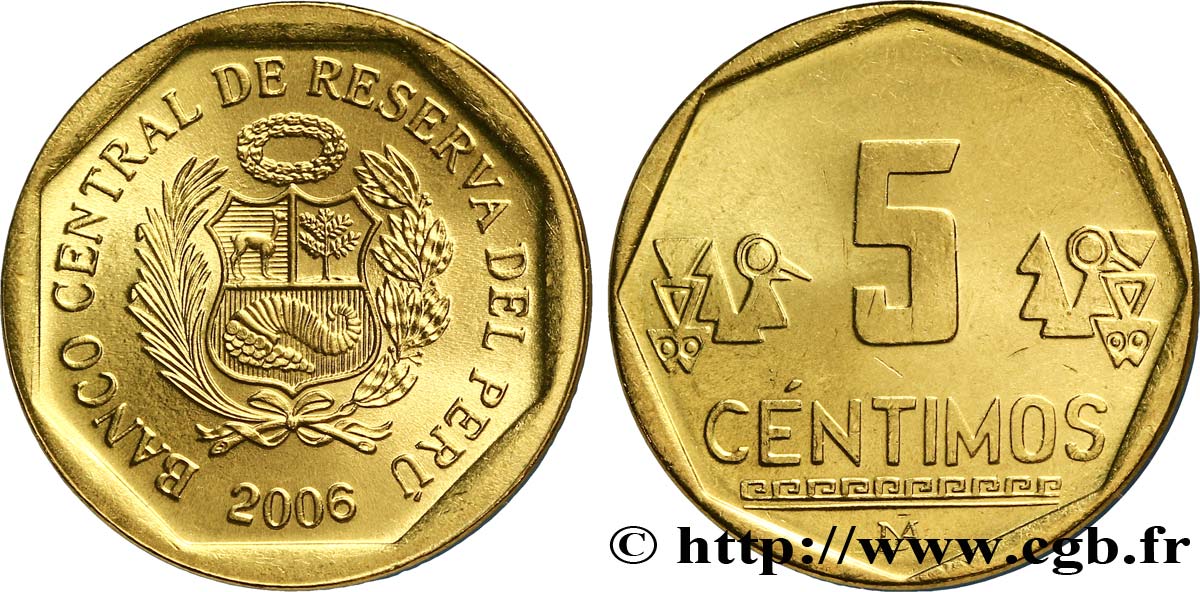 PERU 5 Centimos emblème 2006 Lima MS 