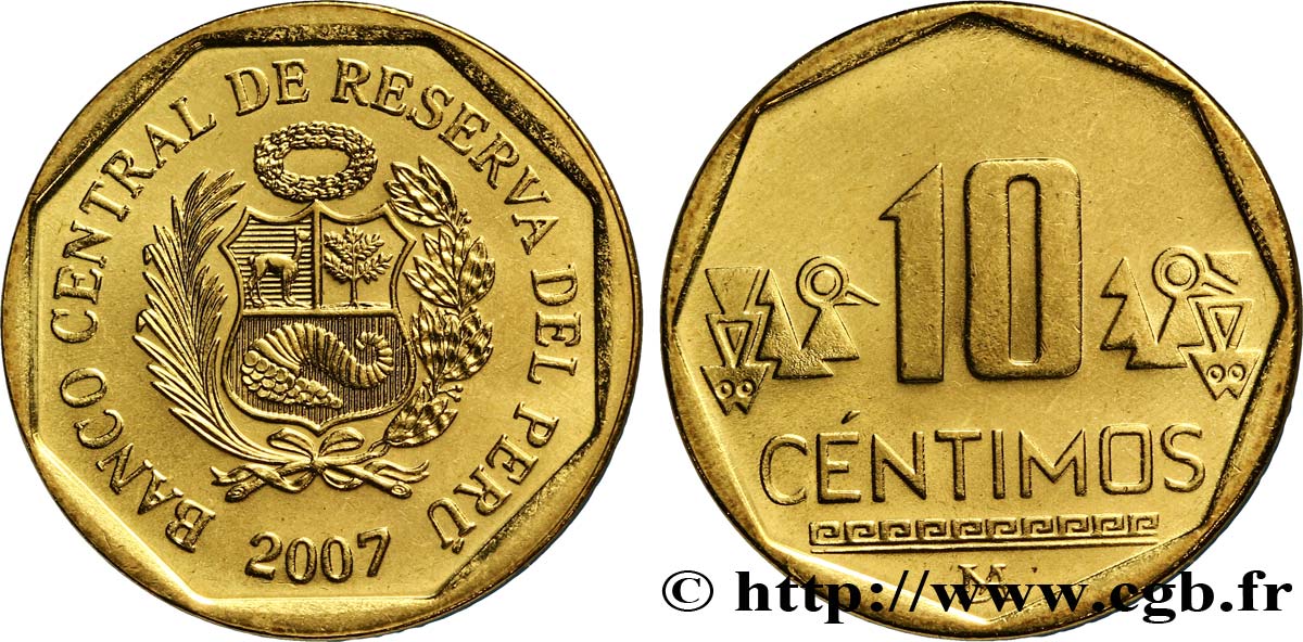 Tiempo de día paño motivo PERU 10 Centimos emblème 2007 Lima fwo_300184 World coins
