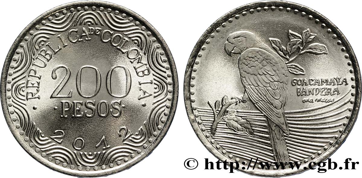 COLOMBIA 200 Pesos Ara Macao 2012  MS 