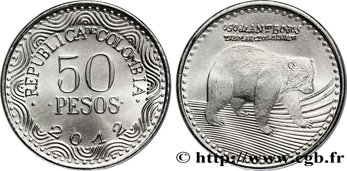 COLOMBIA 50 Pesos Ours à lunettes 2012  MS 