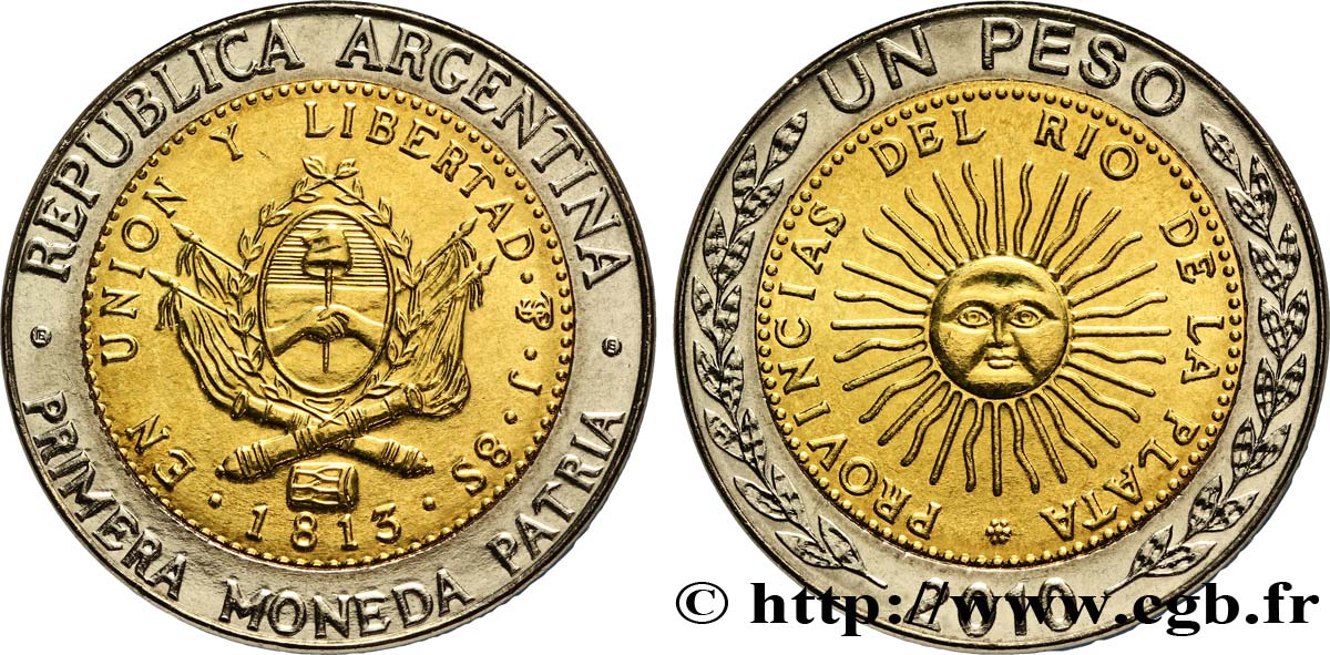 ARGENTINE 1 Peso emblème / soleil 2010  SPL 