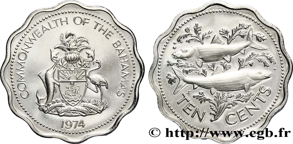 BAHAMAS 10 Cents Proof emblème / bonefish 1974  MS 