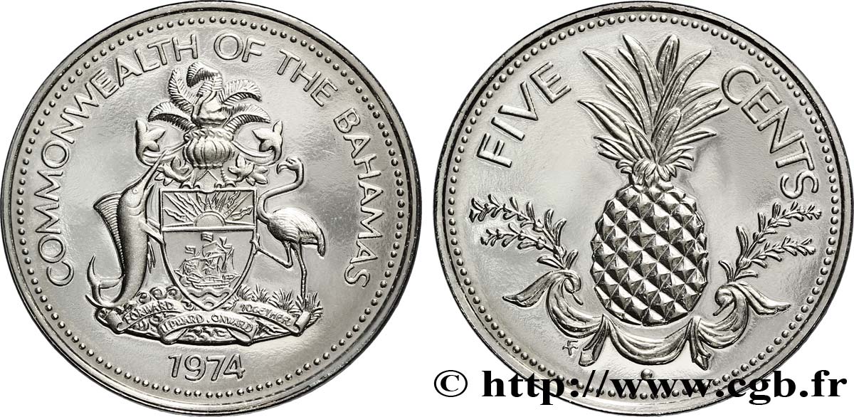 BAHAMAS 5 Cents emblème / ananas 1974  MS 