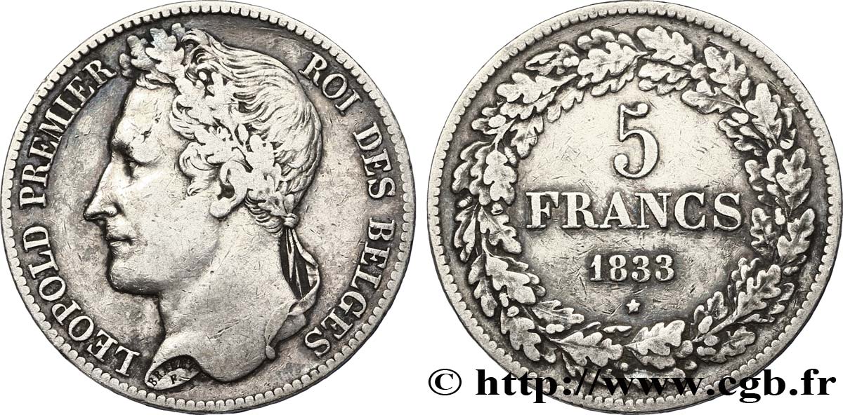 BELGIQUE 5 Francs Léopold Ier tranche position A 1833  TB+ 