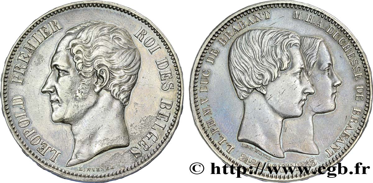 BELGIUM 5 Francs mariage du Duc et de la Duchesse de Brabant 1853  XF 