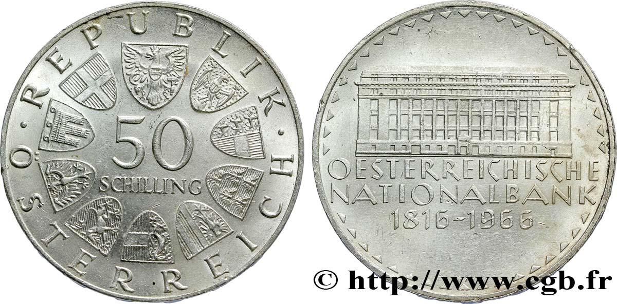 AUSTRIA 50 Schilling 150e anniversaire de la banque nationale autrichienne 1966  AU 