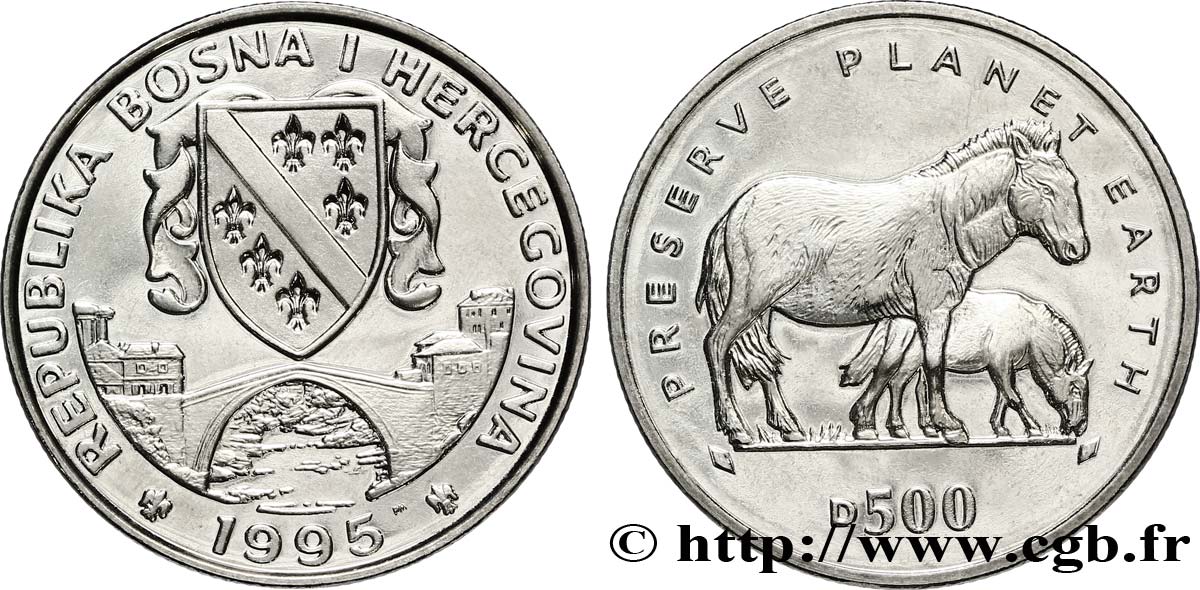 BOSNIEN-HERZEGOWINA 500 Dinara Proof Chevaux de Przewalski 1995  fST 