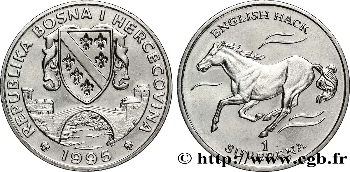 BOSNIA E ERZEGOVINA 1 Suverena Proof cheval anglais 1995  MS 