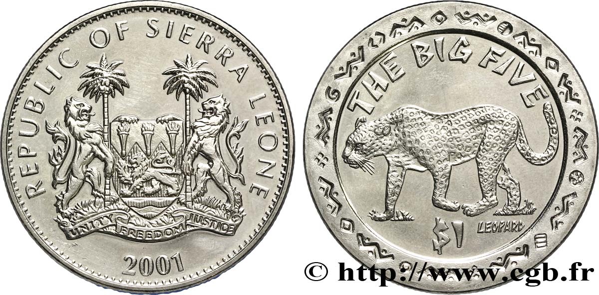 SIERRA LEONE 1 Dollar Proof Léopard 2001  fST 