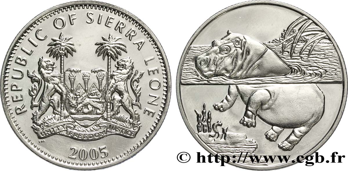 SIERRA LEONE 1 Dollar Proof hippopotame 2005  MS 