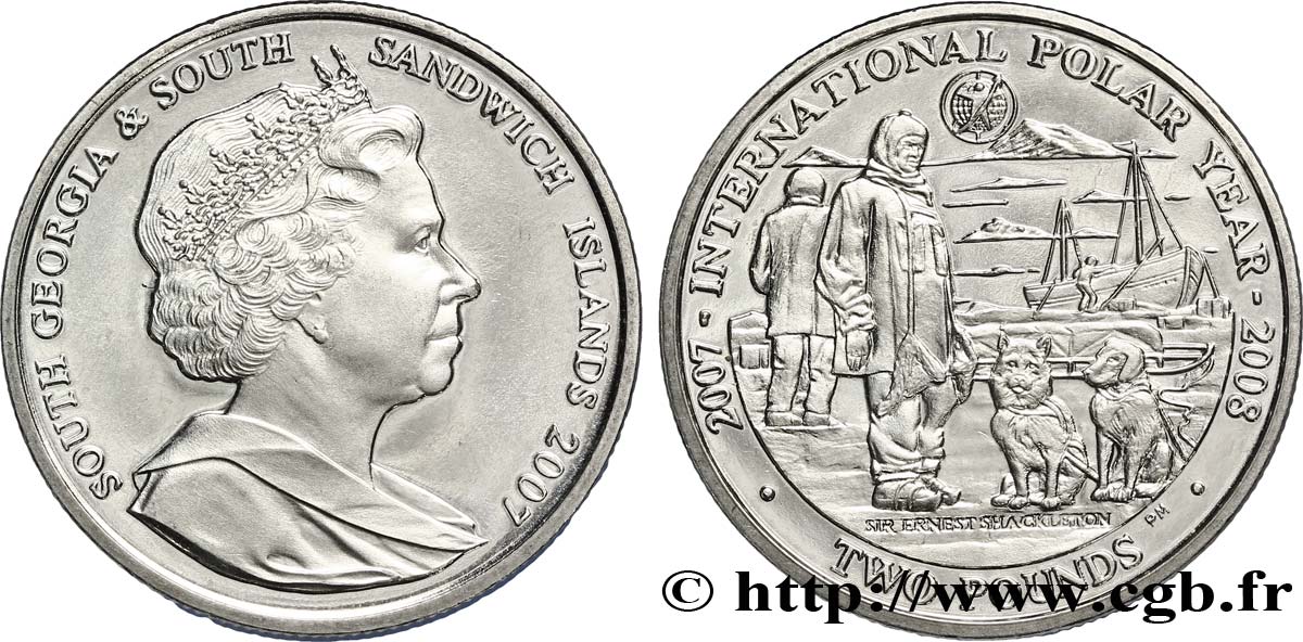 SOUTH GEORGIA AND THE SOUTH SANDWICH ISLANDS 2 Pounds (2 Livres) Proof Année Polaire International 2007  MS 
