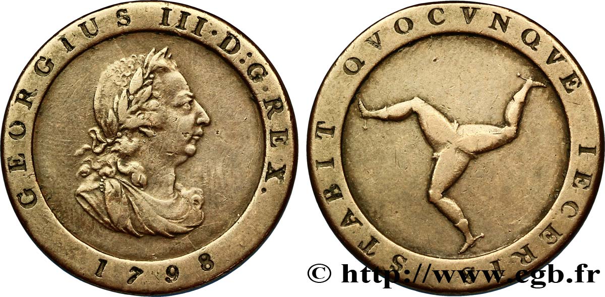 ISOLA DI MAN 1/2 Penny Georges III 1798  BB 