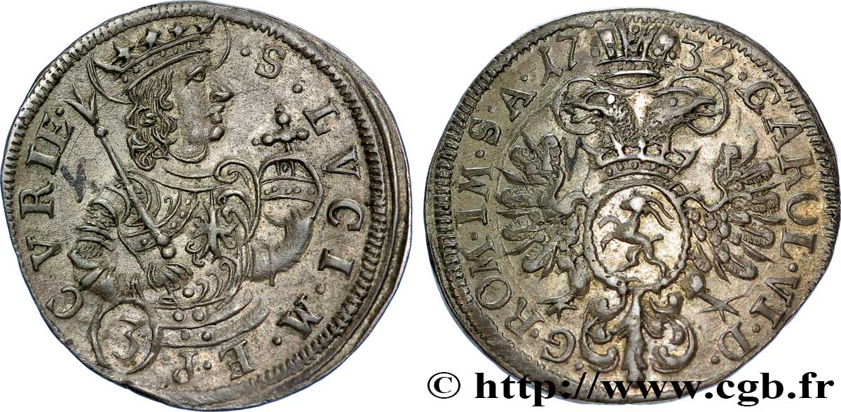 SWITZERLAND - cantons coinage 3 Kreuzer Ville de Chur 1732 Chur AU 