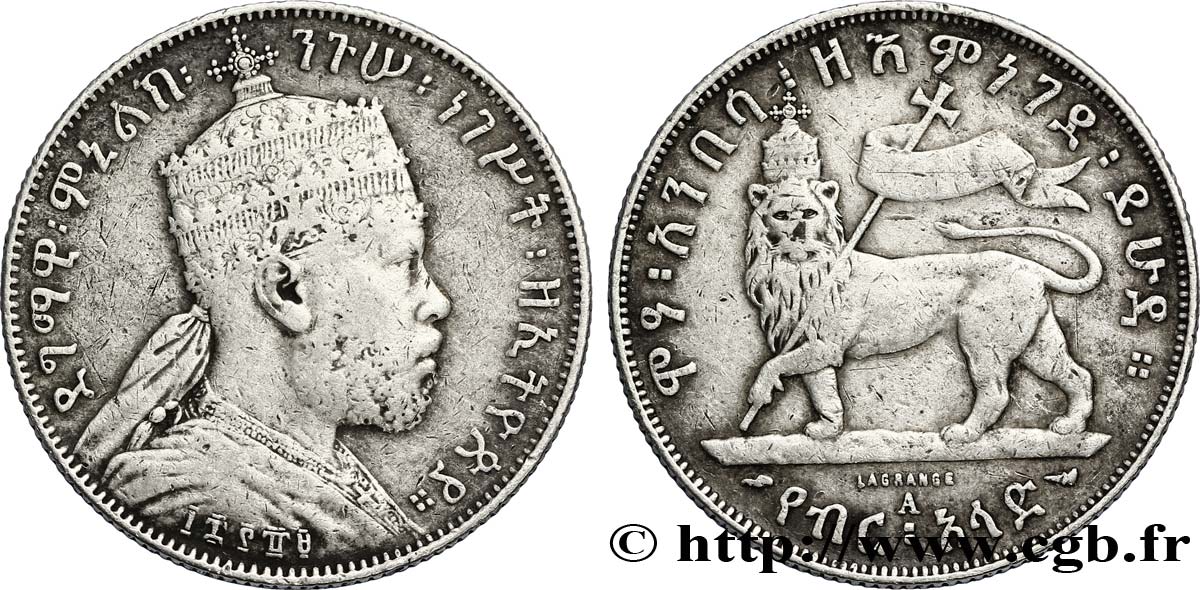 ETIOPIA 1/2 Birr roi Menelik II EE1889 1897 Paris - A BC+ 