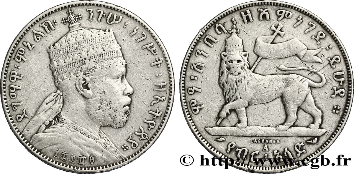 ETIOPIA 1/2 Birr roi Menelik II EE1889 1897 Paris - A BC+ 