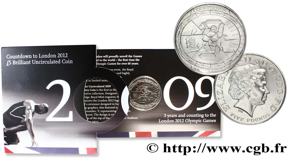 REGNO UNITO 5 Pounds (5 Livres) Compte à rebours des Jeux de Londres 2009  FDC 