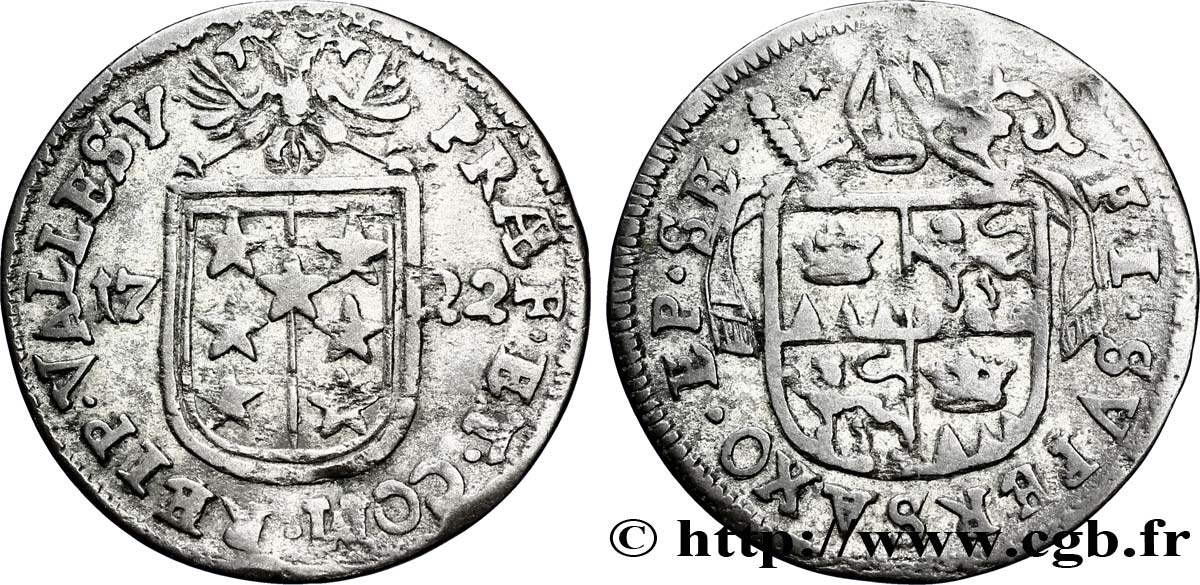 SWITZERLAND - Cantons  coinages 1 Batzen canton du Valais (Sitten) frappe au nom de l’évêque François-Joseph Supersaxo 1722  XF 