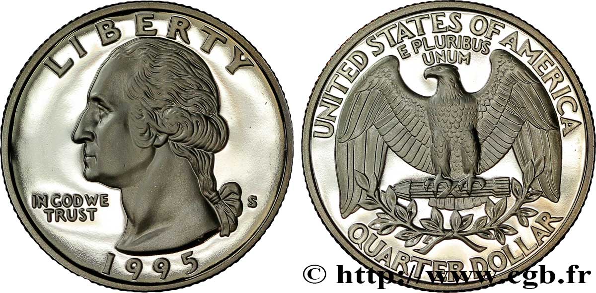 UNITED STATES OF AMERICA 1/4 Dollar Proof Washington 1995 San Francisco - S MS 