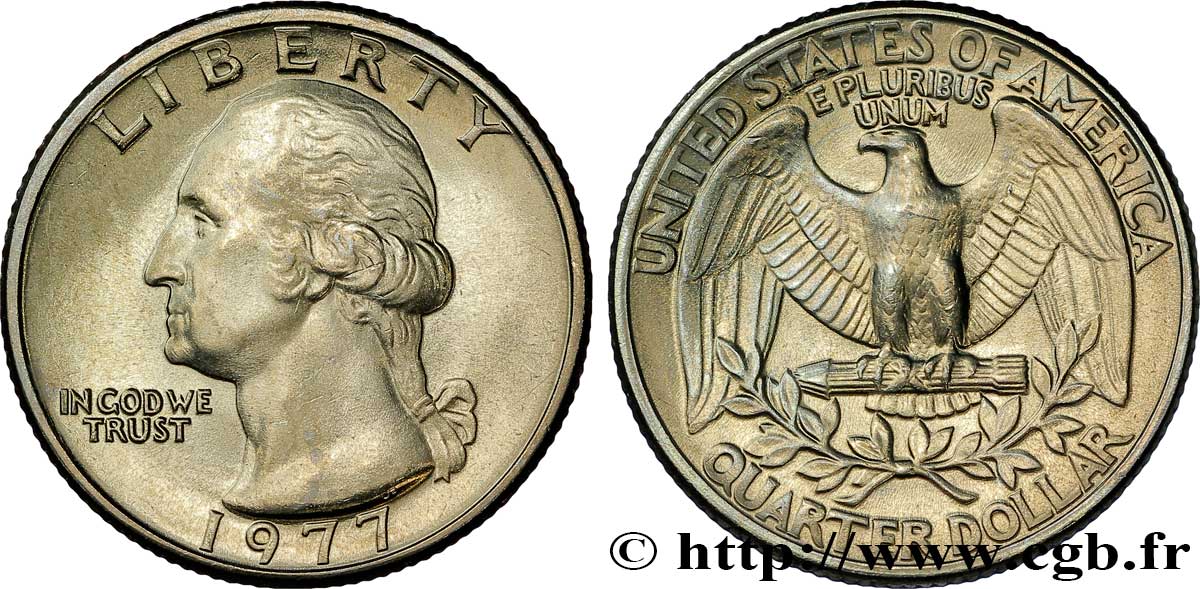 UNITED STATES OF AMERICA 1/4 Dollar Proof Washington 1977 Philadelphie MS 