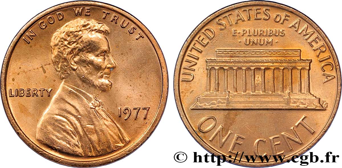 VEREINIGTE STAATEN VON AMERIKA 1 Cent Lincoln / mémorial 1977 Philadelphie fST 