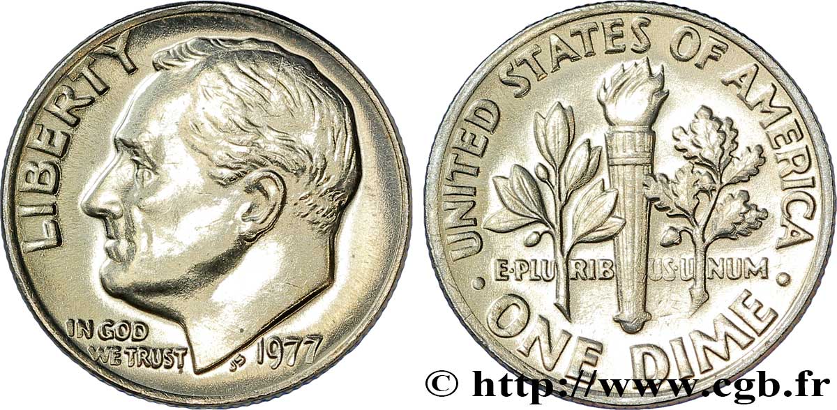 UNITED STATES OF AMERICA 1 Dime (10 Cents) Roosevelt 1977 Philadelphie MS 