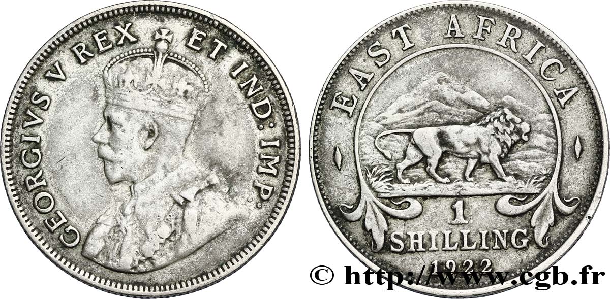 AFRICA DI L EST BRITANNICA  1 Shilling Georges V / lion 1922
 British Royal Mint BB 