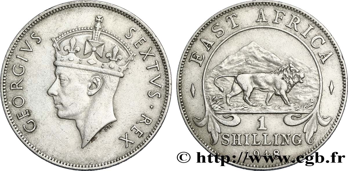 ÁFRICA ORIENTAL BRITÁNICA 1 Shilling Georges VI / lion 1948 British Royal Mint MBC 