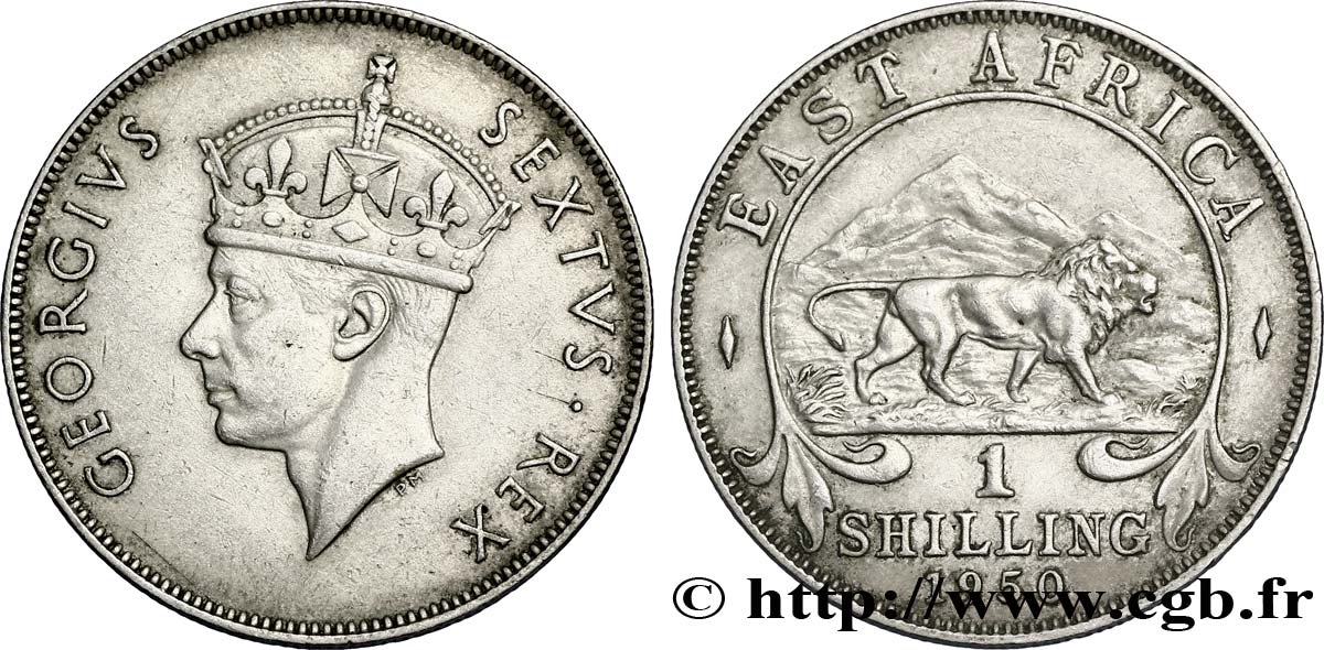 AFRIQUE DE L EST 1 Shilling Georges VI / lion 1950 Heaton - H SUP 